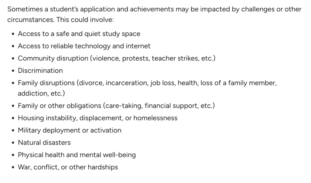 Common App Additional Information circumstances checklist, including housing and family disruptions